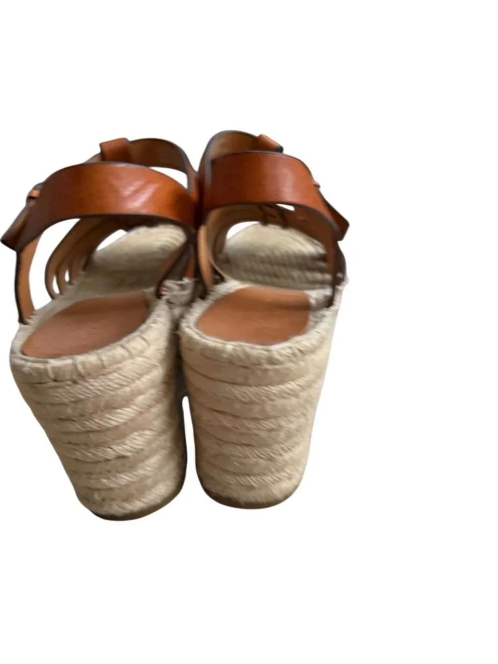 TORY BURCH Tan Leather Platform Espadrilles Sandals Size 7.5
